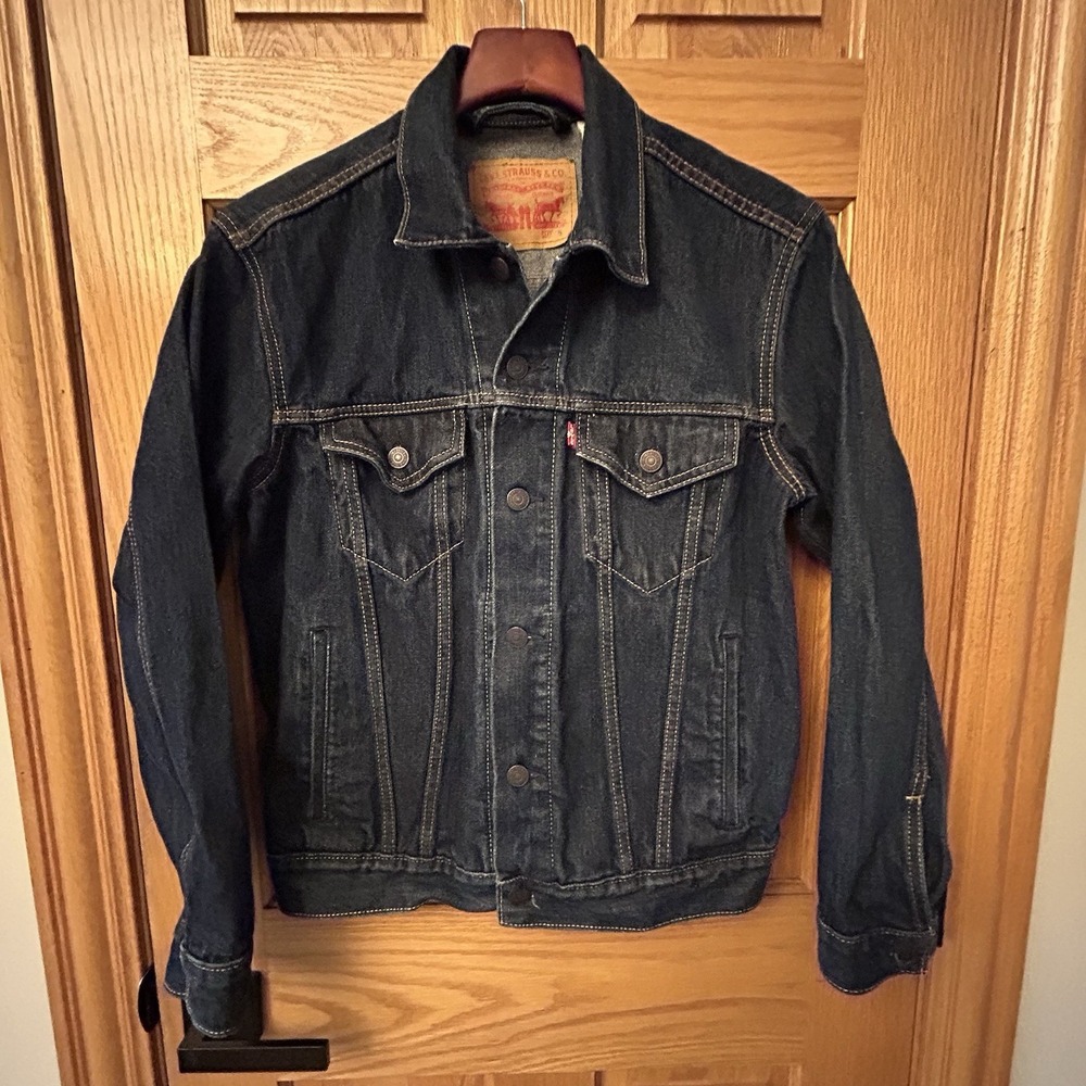 Levis Classic Denim Trucker Jacket Mens S Overdyed Dark Wash Jean 100% Cotton